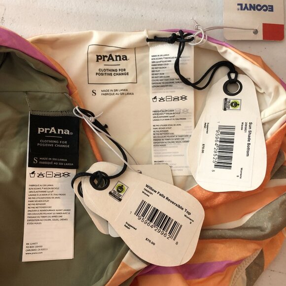 Prana Bikini Set Willow Falls Top Sun Shade Bottom High Rise Striped Orange S - Picture 7 of 8
